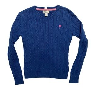 Lilly Pulitzer Sweater Womens XS Blue Cable Knit Palm Tree Logo Pullover
